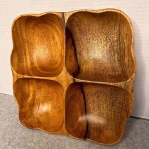 Wooden Trinket Dish 4 Compartments Scalloped Edge Mango Wood 10x10x2”